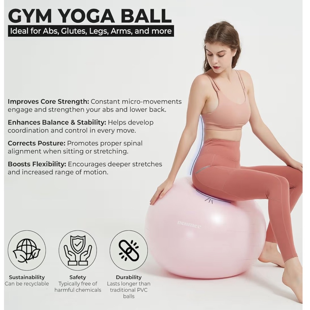 NEUMEE Yoga Ball Chair with 65cm Exercise Ball 2 Resistance Bands Stability Base - Picture 3 of 9